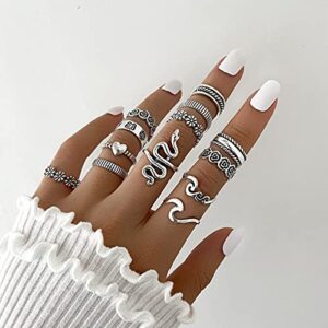 GIGB PBDK 6-14Pcs Vintage Knuckle Rings Set Snake Butterfly Finger Rings Set Stacking Joint Midi Rings Sets for Women (13Pcs)