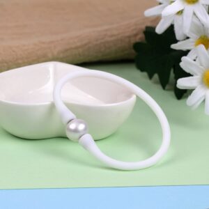 JOE FOREMAN 11mm Real Pearl Bridesmaid White Mood Stackable Silicone Rubber Stretch Freshwater Cultured Pearl Jewelry Bracelets for Women 7"