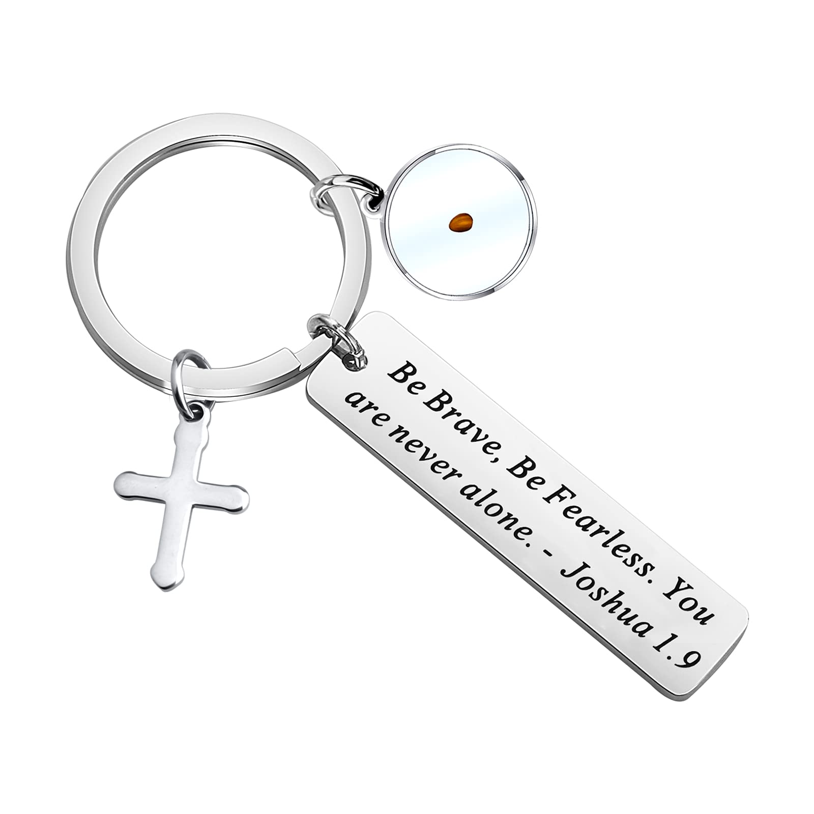 FEELMEM Mustard Seed Faith Gift Be Brave Be Fearless You Are Never Alone Joshua 1:9 Bible Verse Keychain Inspirational Faith Gift Religious Jewelry (Mustard Seed-KY)