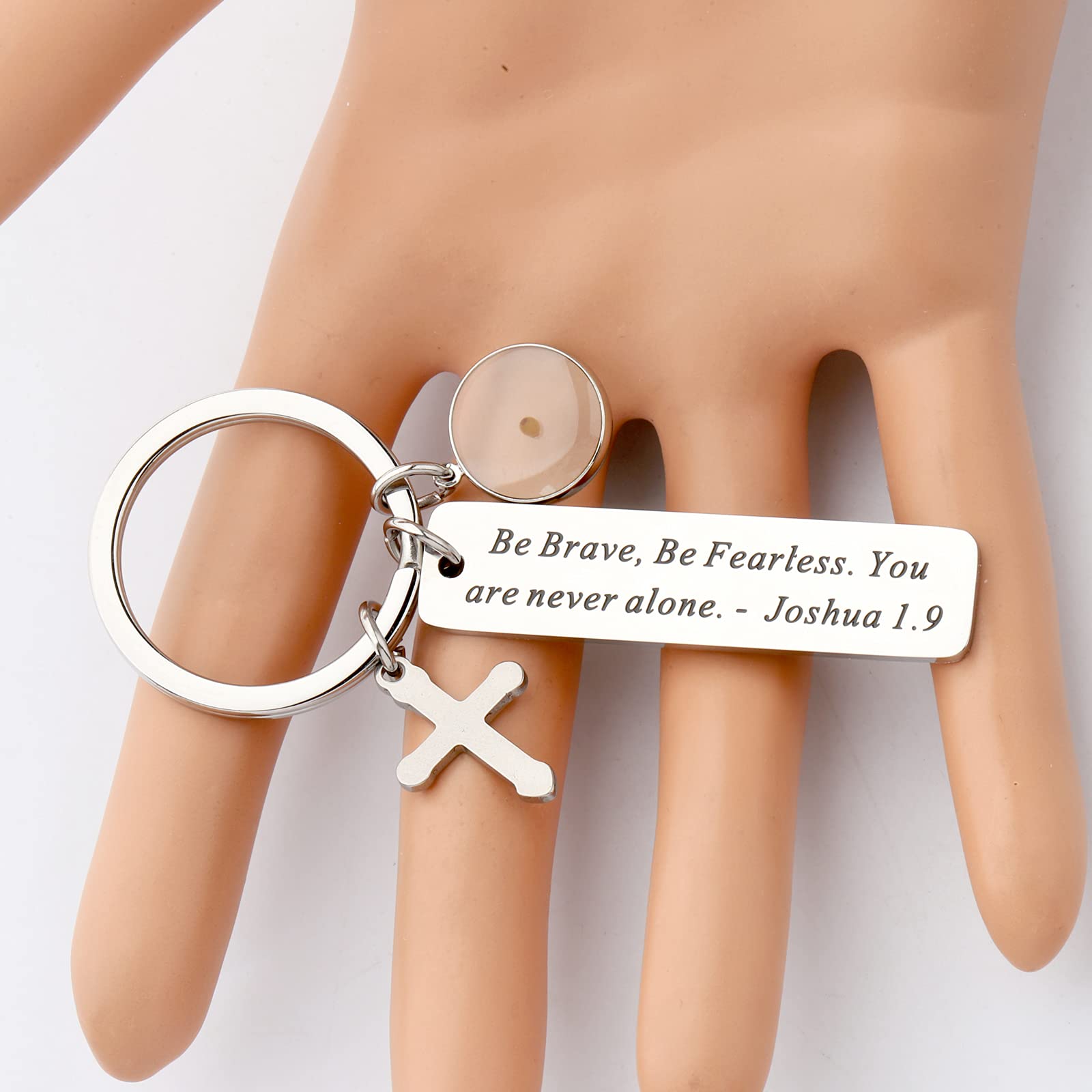 FEELMEM Mustard Seed Faith Gift Be Brave Be Fearless You Are Never Alone Joshua 1:9 Bible Verse Keychain Inspirational Faith Gift Religious Jewelry (Mustard Seed-KY)