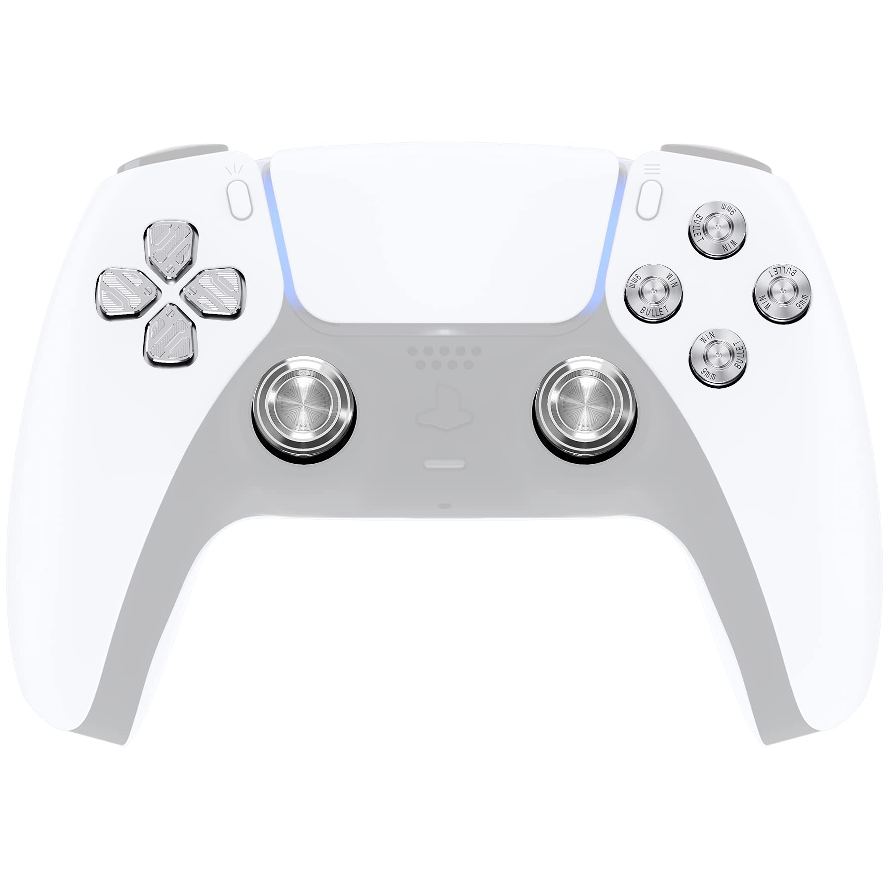 eXtremeRate Silver Metal Thumbsticks Dpad ABXY Buttons for PS5 Controller, Custom Replacement Aluminum Analog Thumbsticks & Action Buttons & Direction Keys for PS5 Controller - Controller NOT Included