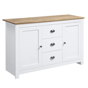 HOMCOM Kitchen Sideboard with Adjustable Shelves, Buffet Cabinet, Coffee Bar Cabinet with 3 Storage Drawers, White