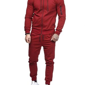 THWEI Mens Tracksuit 2 Piece Sweatsuit Sets Casual Hoodie Jogging Athletic Suits Burgundy M