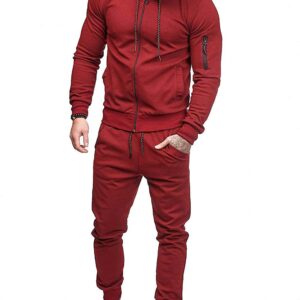 THWEI Mens Tracksuit 2 Piece Sweatsuit Sets Casual Hoodie Jogging Athletic Suits Burgundy M