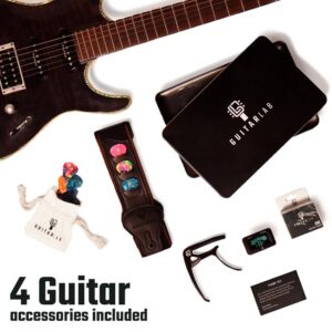 Guitar Accessories Kit - Premium Metal Tin with Guitar Strap, Capo, Tuner & Picks for Acoustic, Bass, Electric & Ukelele Guitars