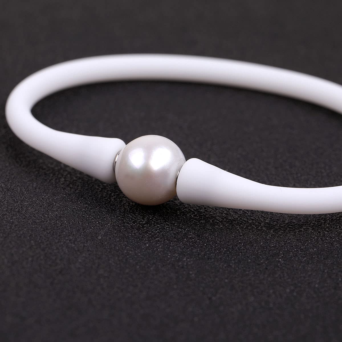 JOE FOREMAN 11mm Real Pearl Bridesmaid White Mood Stackable Silicone Rubber Stretch Freshwater Cultured Pearl Jewelry Bracelets for Women 7"