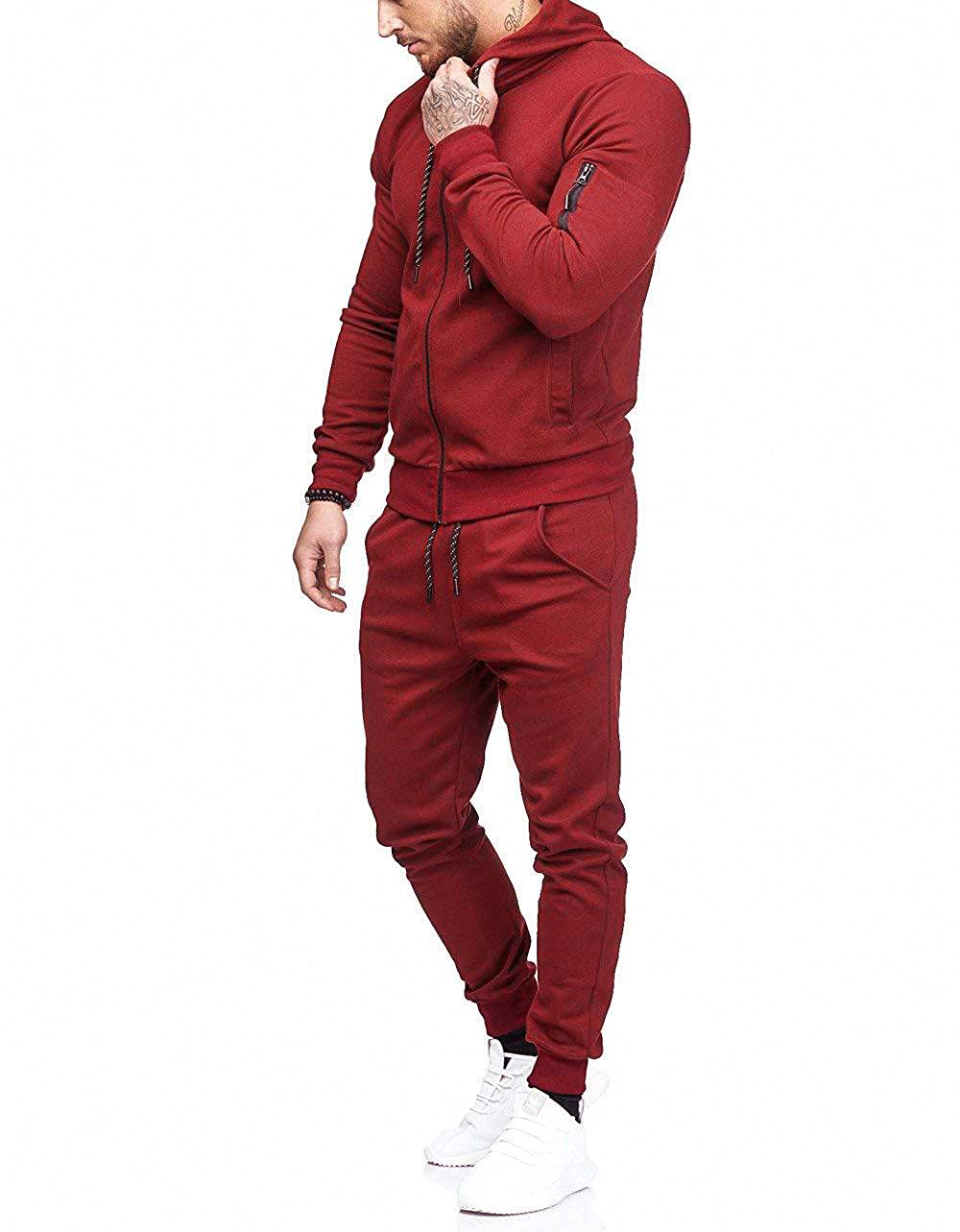 THWEI Mens Tracksuit 2 Piece Sweatsuit Sets Casual Hoodie Jogging Athletic Suits Burgundy M