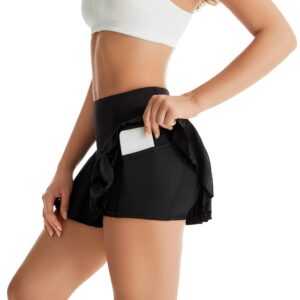 Yknktstc Women Tennis Skirt with Pocket Pleated Golf Skirt Workout Running Athletic Skort Small Black