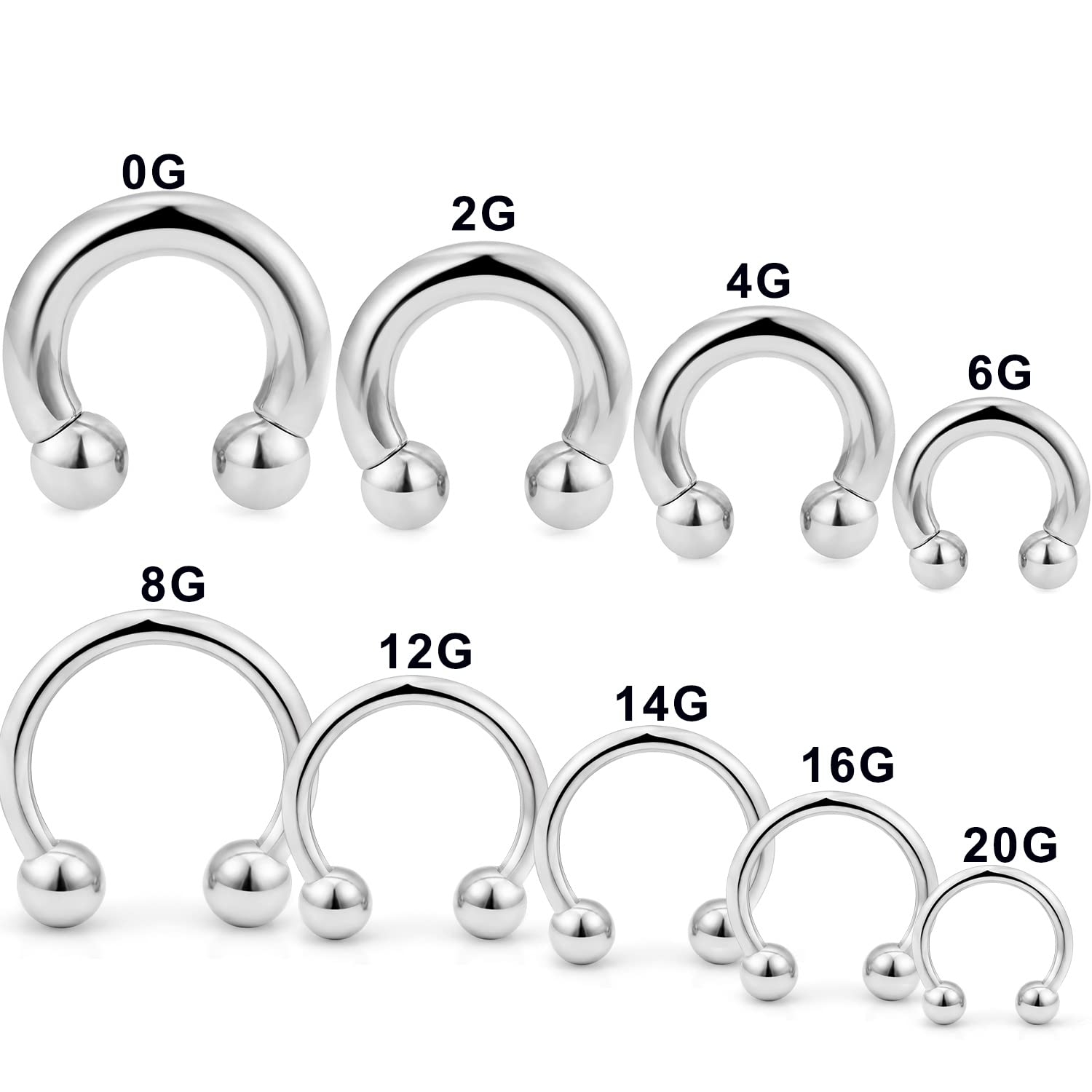 Ocptiy 0G 2G 4G 6G 8G 12G 14G 16G 20G Ear Earrings Gauges Septum Stretching Piercing Kit Surgical Stainles Steel Horseshoe cool Wide Septum Lip Ring Hoop Plug Tunnel earring Piercin Jewelry Women Men