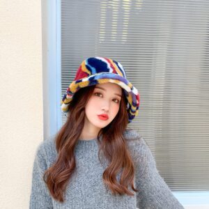 Furry Bucket Hat for Women Multicolored Winter Faux Fur Fisherman Hat Thick Solid Fluffy Fuzzy Warm Plush Bucket Hats