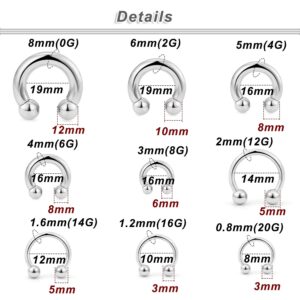 Ocptiy 0G 2G 4G 6G 8G 12G 14G 16G 20G Ear Earrings Gauges Septum Stretching Piercing Kit Surgical Stainles Steel Horseshoe cool Wide Septum Lip Ring Hoop Plug Tunnel earring Piercin Jewelry Women Men