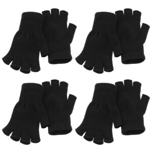 Sumfox 4 Pairs Black Fingerless Gloves for Women Men Unisex Half Finger Gloves Knit Gloves Winter Stretchy Gloves