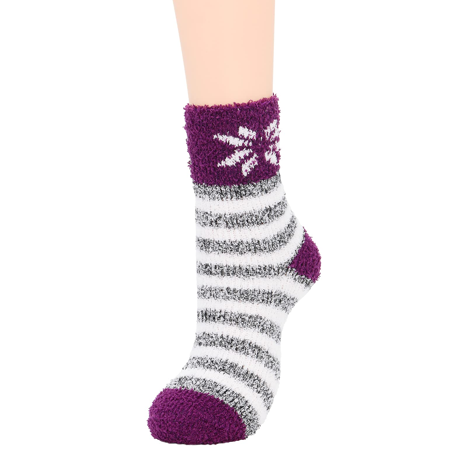 Fuzzy Socks for Women Fluffy Outdoor Socks Warm Fleece Socks Athletic Ankle Socks for Girls 6 Pack Purple