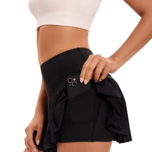 Yknktstc Women Tennis Skirt with Pocket Pleated Golf Skirt Workout Running Athletic Skort Small Black