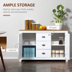 HOMCOM Kitchen Sideboard with Adjustable Shelves, Buffet Cabinet, Coffee Bar Cabinet with 3 Storage Drawers, White