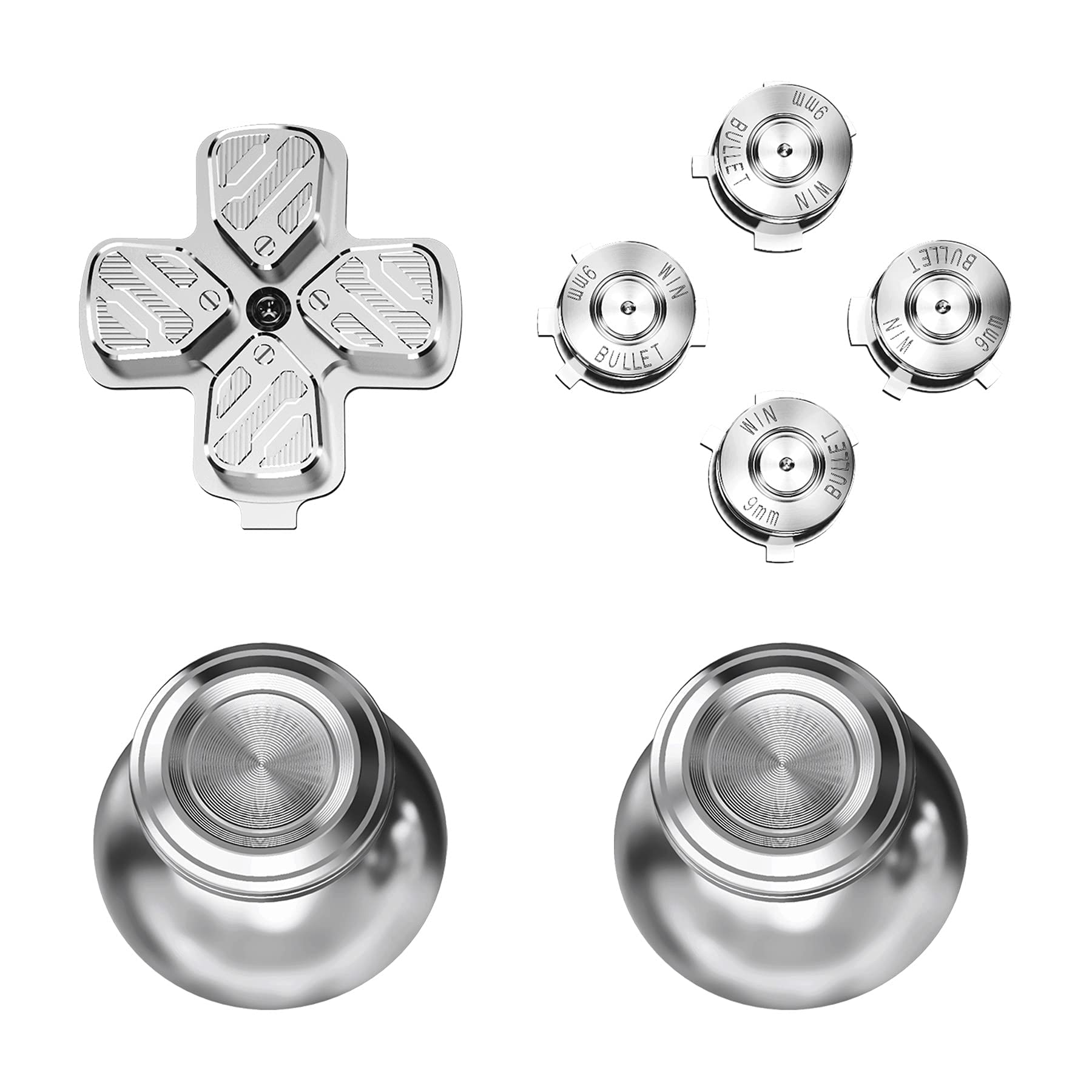 eXtremeRate Silver Metal Thumbsticks Dpad ABXY Buttons for PS5 Controller, Custom Replacement Aluminum Analog Thumbsticks & Action Buttons & Direction Keys for PS5 Controller - Controller NOT Included