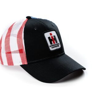 J&D Productions, Inc. International Harvester IH Logo Hat, Black with Flag Mesh Back