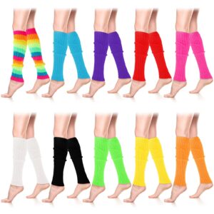 satinior women knit leg warmers 80s ribbed leg warmers eighty's neon leg warmers costume hot tall leg warmers for sports (fresh colors, 10 pieces)