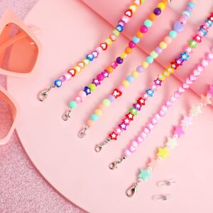 MTLEE 6 Pieces Kids Mask Lanyard Cute Beaded Glasses Chain Mask Necklace Holder with 12 Eyeglasses Chain Ends for Women Girls for Students School Present (Cute Style)