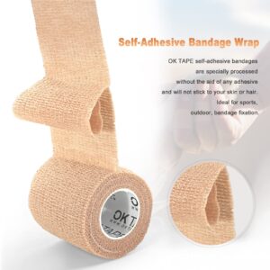 OK TAPE Self Adherent Cohesive Bandages Wrap 12Packs, 2 Inches X 5 Yards, Non-Woven Self Adhesive Athletic Sports wrap Tape, Vet Wrap Bandages Tape, for Thumb Finger Wrist Ankle (Beige)