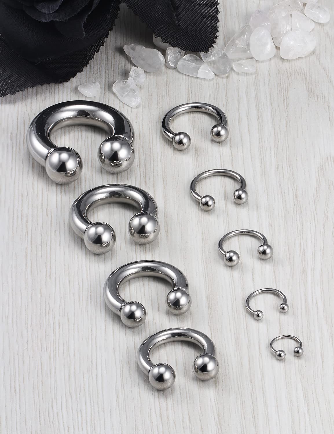 Ocptiy 0G 2G 4G 6G 8G 12G 14G 16G 20G Ear Earrings Gauges Septum Stretching Piercing Kit Surgical Stainles Steel Horseshoe cool Wide Septum Lip Ring Hoop Plug Tunnel earring Piercin Jewelry Women Men