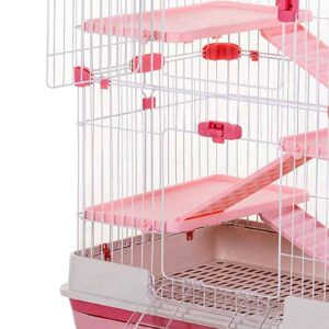 Pink Extra Large Deluxe Indoor Outdoor Multi-Level Guinea Pig Chinchilla Ferret Squirrel Hedgehog Kitten Rabbit Bunny Hutch House Critter Habitat Removable Washable Tray with Lockable Casters