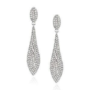 sweetv women's crystal teardrop chandelier dangle earrings, rhinestone long drop, silver bridal earrings for wedding prom