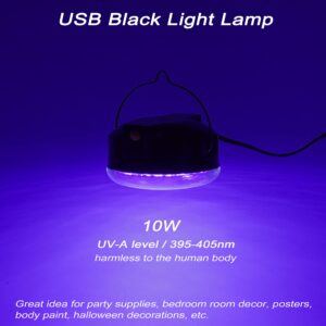 GREENIC USB Led Black Light Lamp, 10W Portable UV Blacklight, Glow in The Dark for Party Supplies, Bedroom Room Decor, Posters, Body Paint, Halloween Decorations, Urine, Scorpion Detection