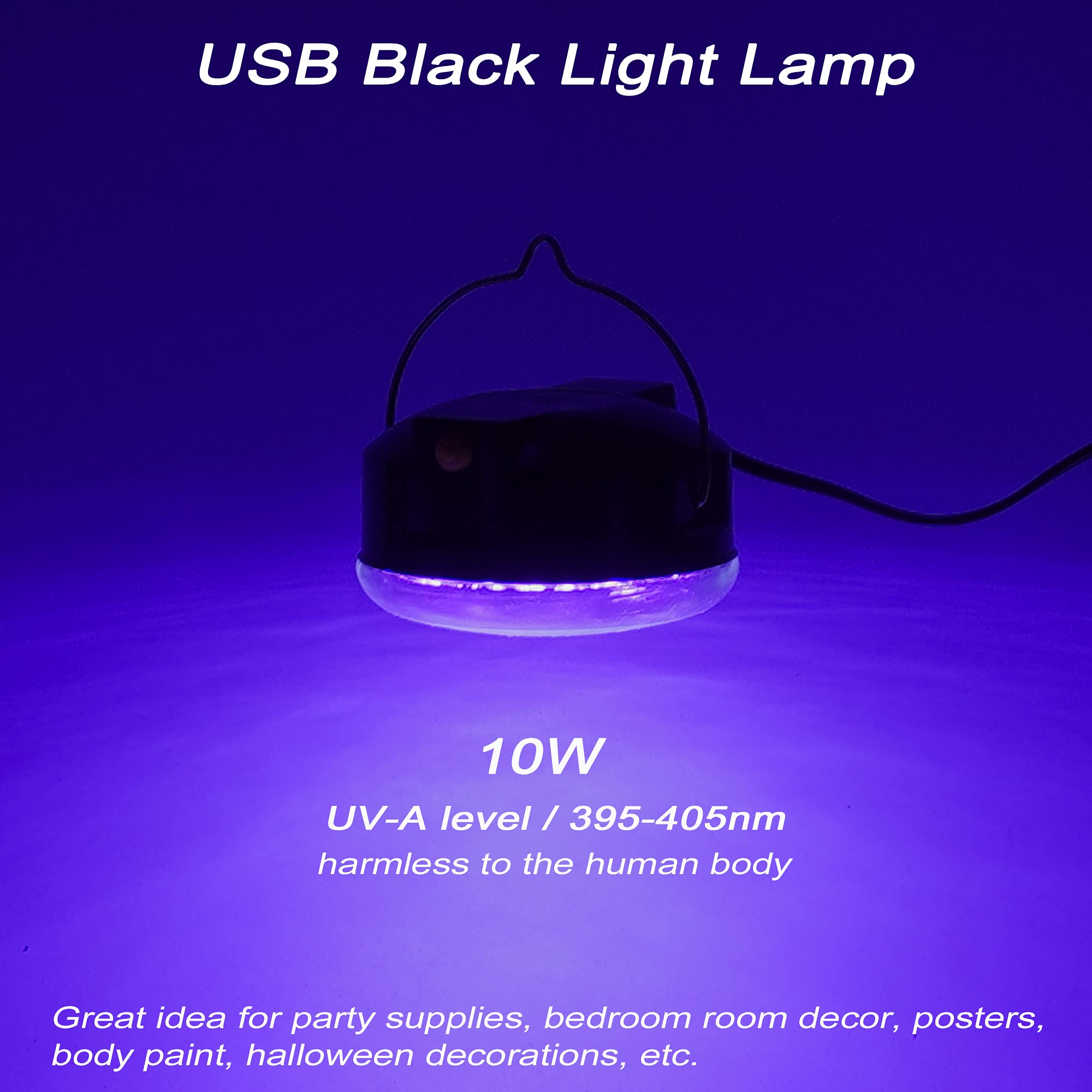 GREENIC USB Led Black Light Lamp, 10W Portable UV Blacklight, Glow in The Dark for Party Supplies, Bedroom Room Decor, Posters, Body Paint, Halloween Decorations, Urine, Scorpion Detection