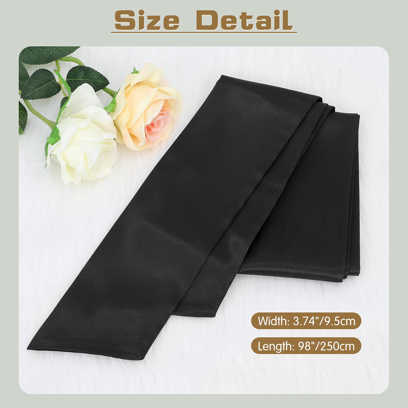 WHIPPY Women Dress Belt for Wedding Party Long Sash Bridal Waist Belts for Special Occasion 3.74'' Wide, 98 Inches, Black