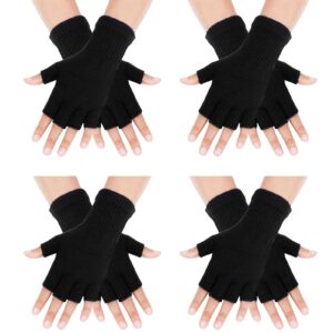 sumfox 4 pairs black fingerless gloves for women men unisex half finger gloves knit gloves winter stretchy gloves