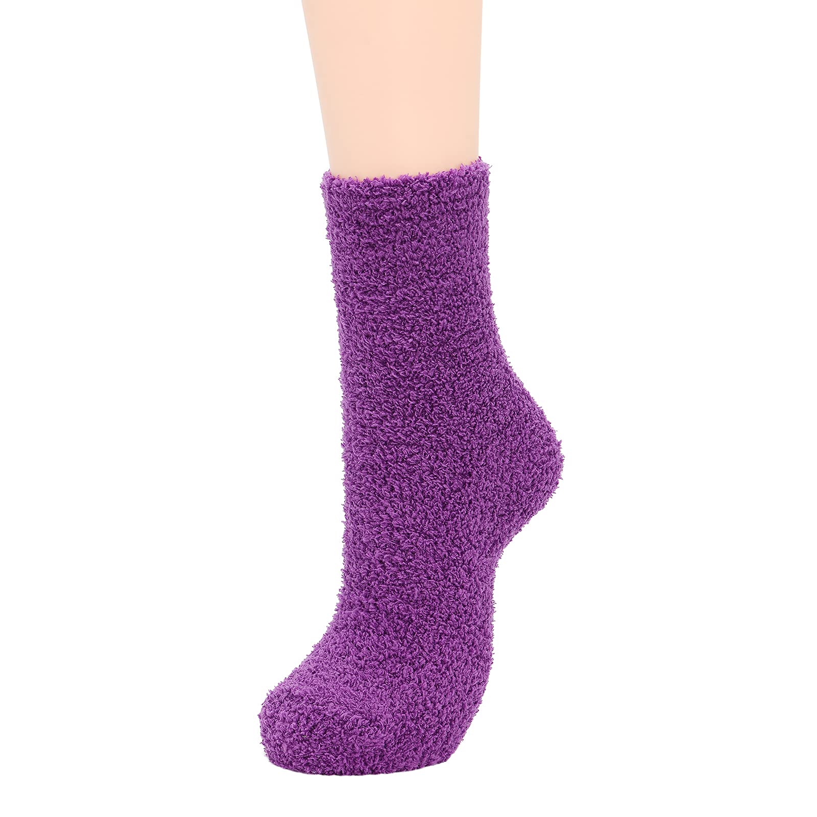 Fuzzy Socks for Women Fluffy Outdoor Socks Warm Fleece Socks Athletic Ankle Socks for Girls 6 Pack Purple