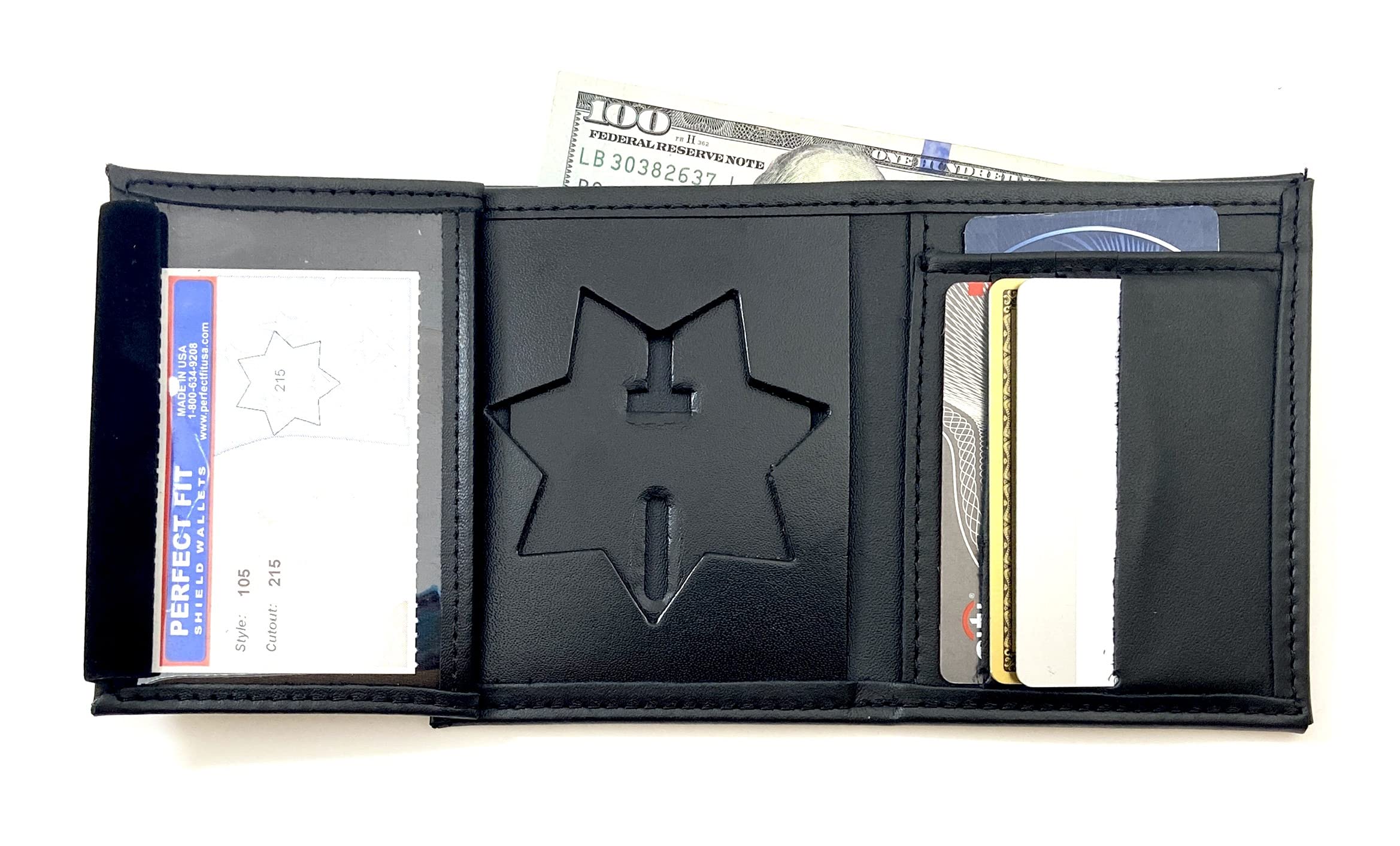 Perfect Fit Shield Wallets 7-point Star Blackinton B2001 Hidden Badge Wallet Leather (Cutout PF215-2.87 In Tall by 2.85 In Wide) California DOC