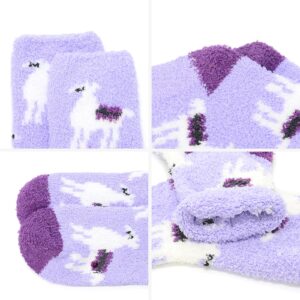 Fuzzy Socks for Women Fluffy Outdoor Socks Warm Fleece Socks Athletic Ankle Socks for Girls 6 Pack Purple