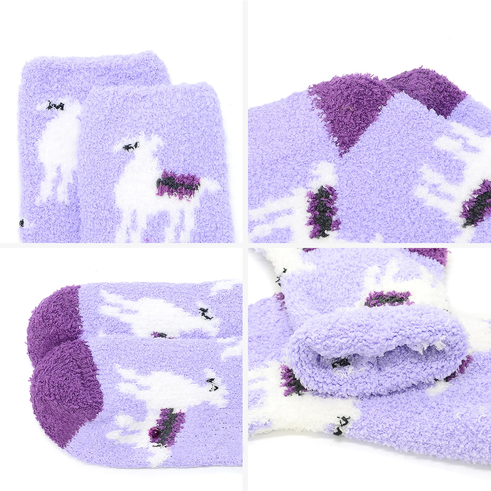 Fuzzy Socks for Women Fluffy Outdoor Socks Warm Fleece Socks Athletic Ankle Socks for Girls 6 Pack Purple