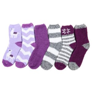 Fuzzy Socks for Women Fluffy Outdoor Socks Warm Fleece Socks Athletic Ankle Socks for Girls 6 Pack Purple