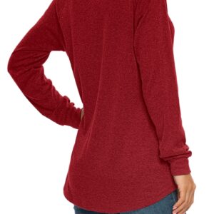 AUSELILY Womens Long Sleeve Tunic Tops Casual Loose Fit Sweatshirts Round Neck Pullover Blouse Sweatshirts with Pocket Ruby XL