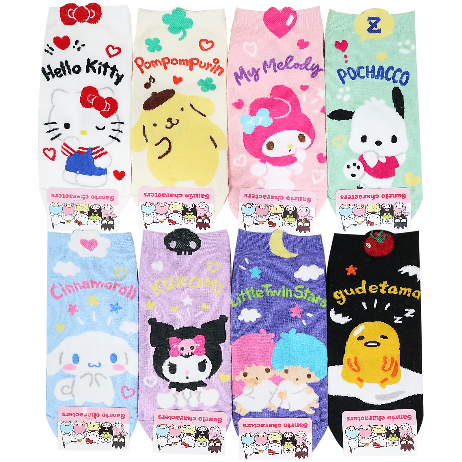 Socksense Hello K Character Series Women's Original Socks (Cotton Blend, Kawaii_8pairs)