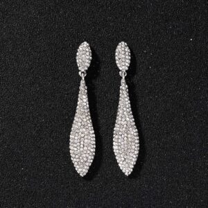 SWEETV Women's Crystal Teardrop Chandelier Dangle Earrings, Rhinestone Long Drop, Silver Bridal Earrings for Wedding Prom