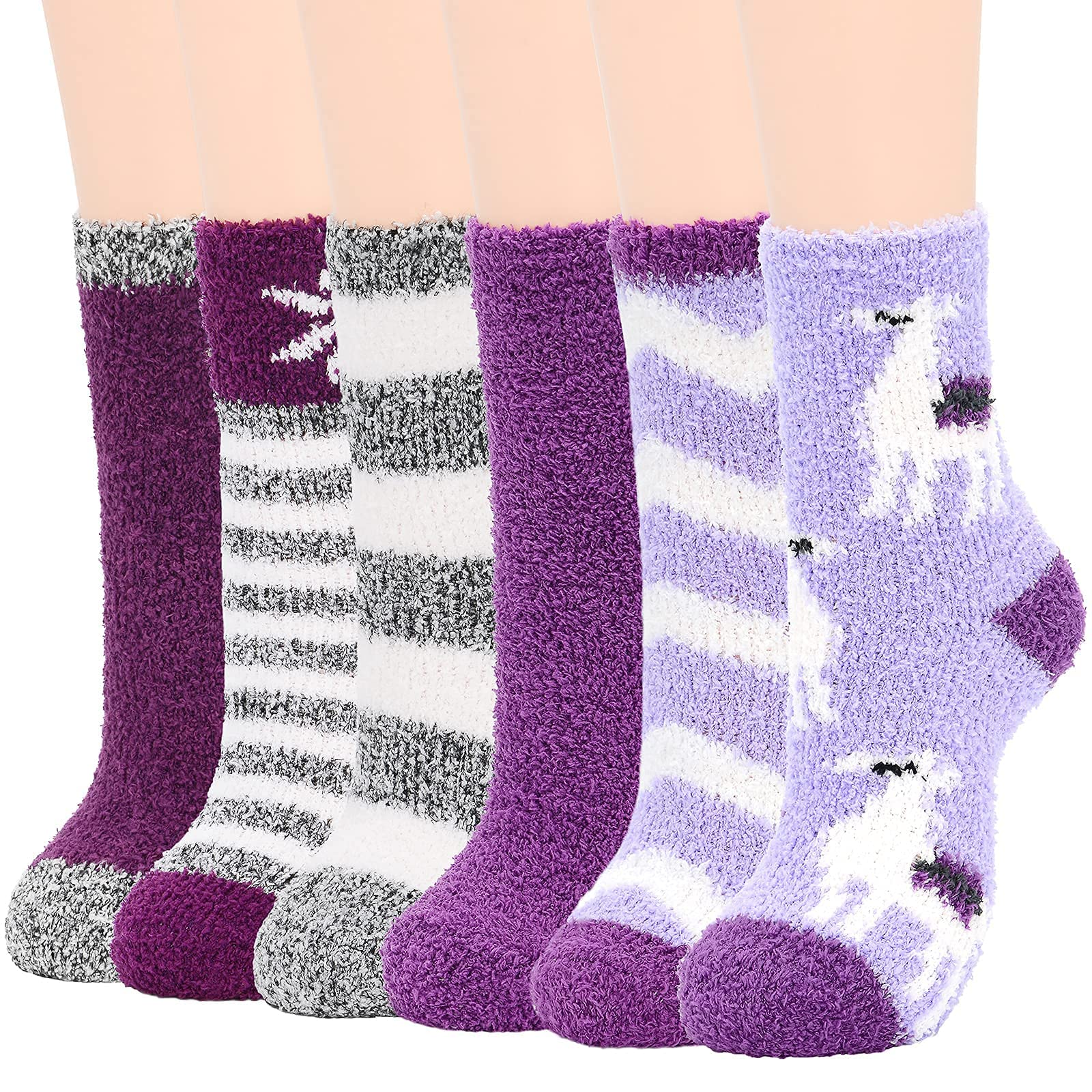 Fuzzy Socks for Women Fluffy Outdoor Socks Warm Fleece Socks Athletic Ankle Socks for Girls 6 Pack Purple