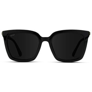 WearMe Pro WMP Eyewear - Square Oversized Metal Frame Fashion Style Women Polarized Sunglasses (Black/Black Lens)