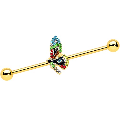 Body Candy Womens 14G Plated Steel Helix Cartilage Earring Red Blue Green Dragonfly Industrial Barbell 1 1/2