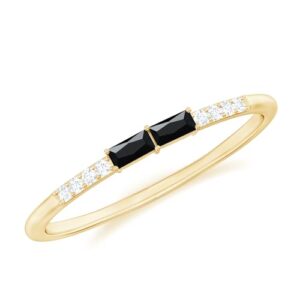 natural black onyx diamond promise ring for women, certified onyx stackable ring, aaa quality - with jewelry box, 14k yellow gold, size:us 7.00