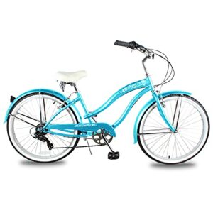 micargi rover lightweight beach cruiser bike for women adult 26 inch wheels featuring steel step-over step through steel frame 7 speed coaster brake hybrid bike complete cruiser bikes baby blue