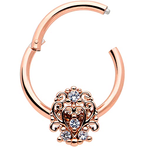 Body Candy 16G Plated Steel Hinged Segment Ring Seamless Cartilage Nipple Rosy Clear Accent Nose Hoop 3/8"