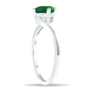 SZUL Women's Solitaire Emerald Wave Ring in 10K White Gold