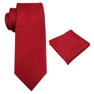 kooelle mens tie set solid color 3.15" (8cm) formal red tie and pocket square set for men