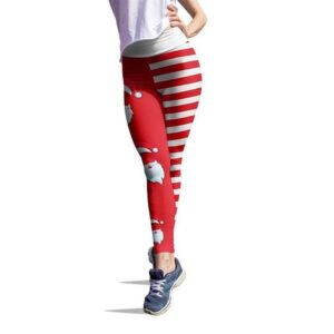 JIFRE Nude Feeling Yoga Pants Santa Stripe Print Leggings for Christmas Women Running High Waist Workout TrousersS