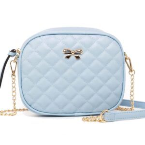 Womens Light Blue Shoulder Crossbody Purse - Girls Cute Small Pocketbook Handbag Quilted Leather Tote Bags Ladies Satchels