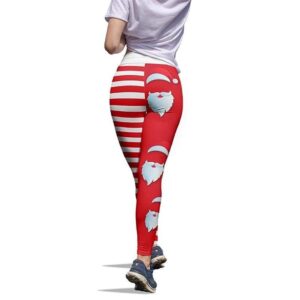 JIFRE Nude Feeling Yoga Pants Santa Stripe Print Leggings for Christmas Women Running High Waist Workout TrousersS